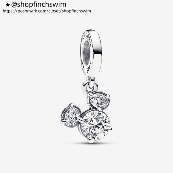 Pandora Disney Mickey Mouse Sparkling Head Silhouette Dangle Charm - Picture 1 of 5